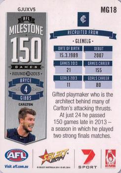 2014 Select AFL Champions - Milestone Game Foils #MG18 Bryce Gibbs Back